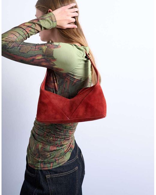 TOPSHOP Red Safia Real Suede Shoulder Bag