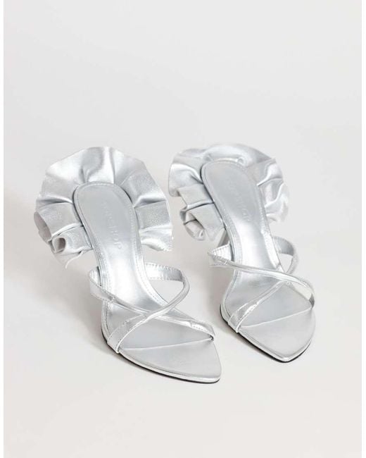 TOPSHOP White Ophelia Real Leather High Heeled Sandal With Ruffle