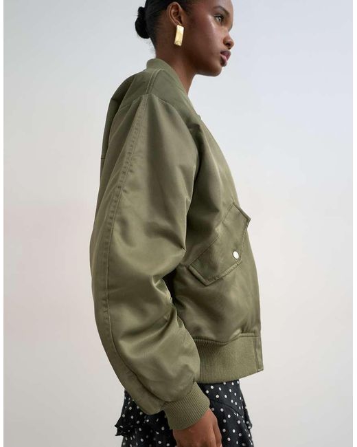 TOPSHOP Gray Bomber Jacket With Contrast Lining