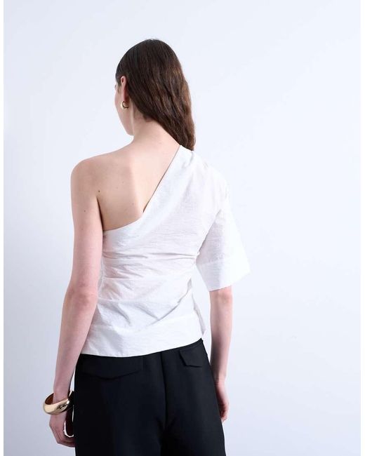 TOPSHOP White Off Shoulder Drape Neck Top