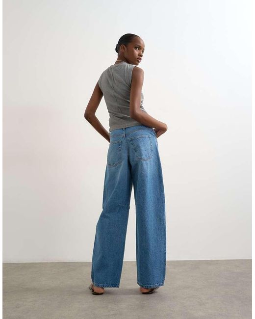 TOPSHOP Blue Barrel Mid Rise Jean