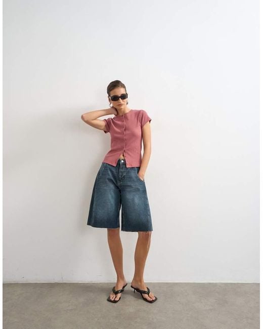 TOPSHOP Multicolor Button Through Short Sleeve Top