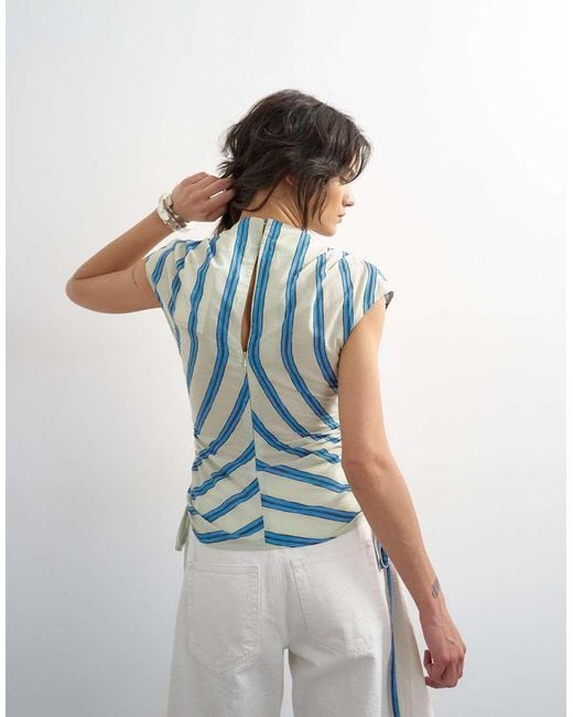 TOPSHOP Multicolor Ruched Side Cap Sleeve Top