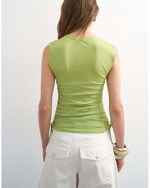 TOPSHOP Green Ruched Drawcord Tank Top