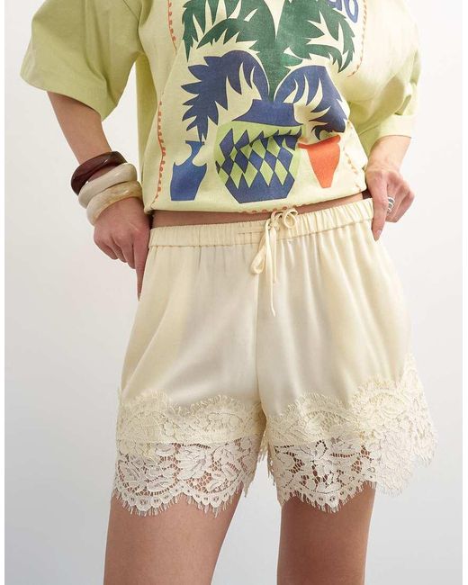 TOPSHOP Natural Satin Lace Insert Shorts