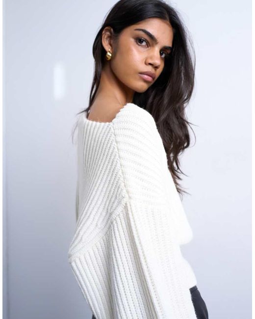 TOPSHOP White Knitted Slash Neck Jumper