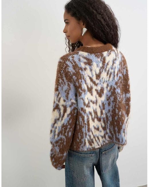 TOPSHOP Brown Knitted Boxy Floral Cardigan