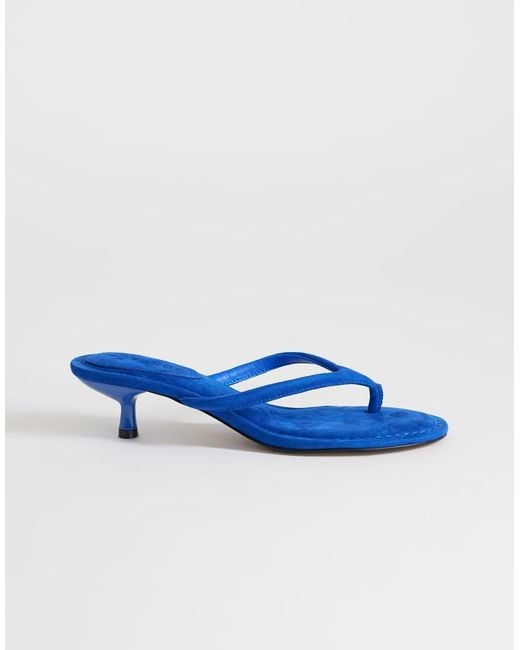 TOPSHOP Blue Axel Toe Thong Mid Heel Sandal