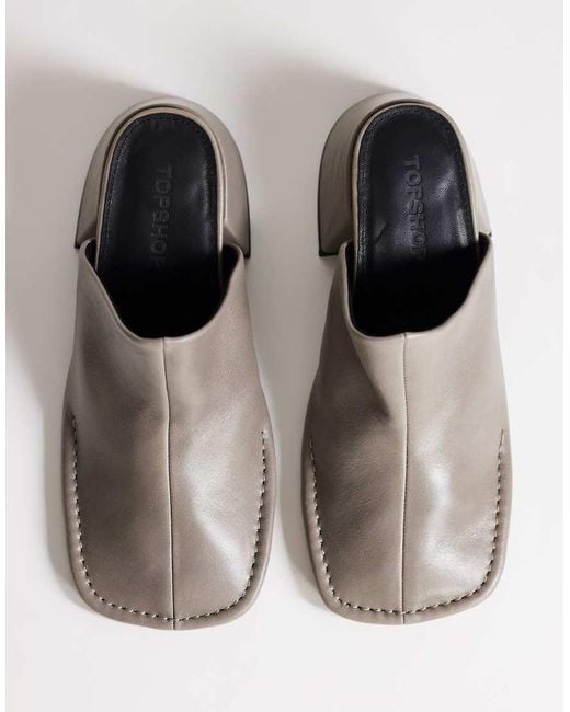 TOPSHOP White Alberto Real Leather Wide Block Heel Mules