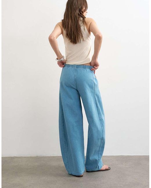 TOPSHOP Blue Pull On Barrel Jean