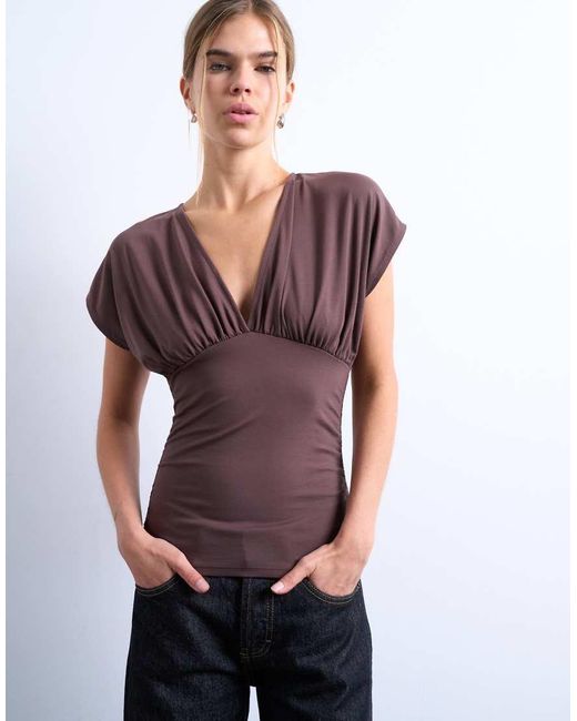 TOPSHOP Purple Slinky V-Neck Ruched Top