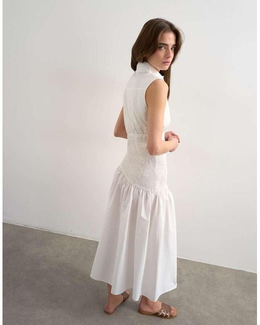 TOPSHOP White Dropped Waist Sleeveless Shirt Dress