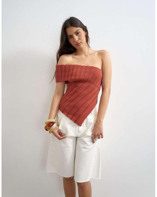 TOPSHOP White Knit One Shoulder Asymmetric Top