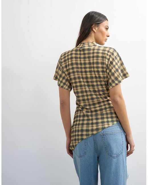 TOPSHOP Brown Mesh Check Funnel Tunic Top