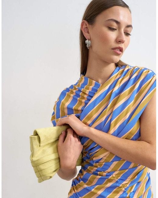 TOPSHOP Blue Striped Wrap Front Ruched Top