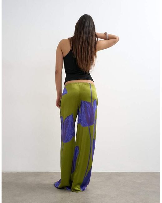 TOPSHOP Purple Satin Tie Waist Wide Leg Trouser
