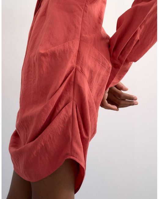 TOPSHOP Gathered Skirt Mini Shirt Dress