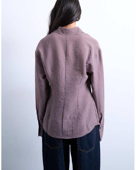 TOPSHOP Purple Cinched Waist Shirt With Cut Away Placket