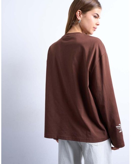 TOPSHOP Brown Graphic Paisley Long Sleeve Skater Tee