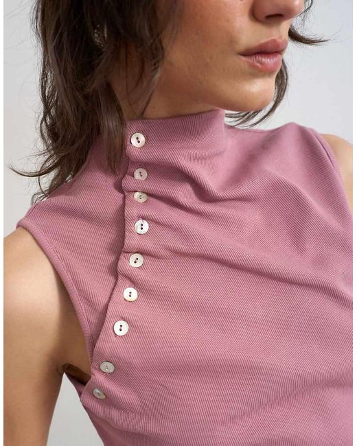 TOPSHOP Red Asymmetric Button Detail Sleeveless