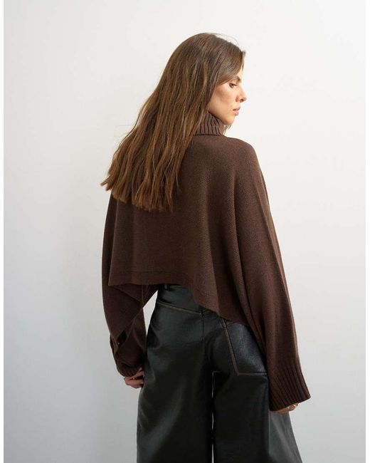 TOPSHOP Brown Knitted Wool Short Cape Jumper