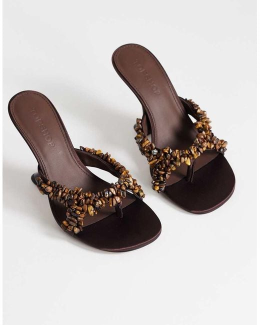 TOPSHOP Brown Natasha Embellished Mule High Heeled Sandals