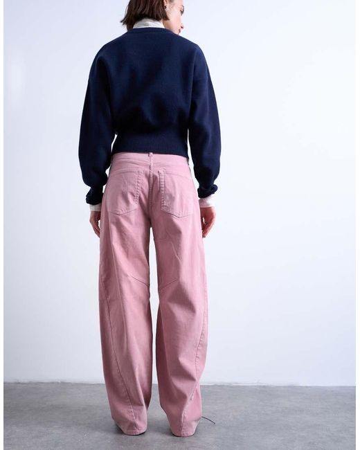 TOPSHOP Pink Co Ord Velvet Barrel Leg Seam Detail Trouser