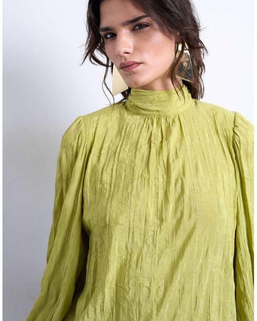 TOPSHOP Green Crinkle Scarf Blouse