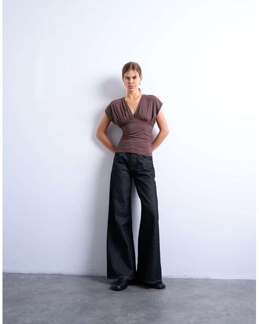 TOPSHOP Purple Slinky V-Neck Ruched Top