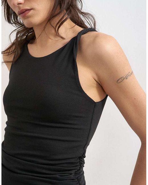 TOPSHOP Black Knot Detail Ruched Side Tank