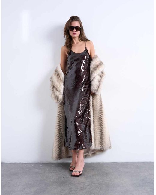 TOPSHOP White Sequin Maxi Slip Dress