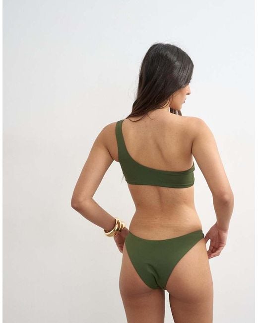TOPSHOP Green Tatum One Shoulder Bikini Top With Hardware