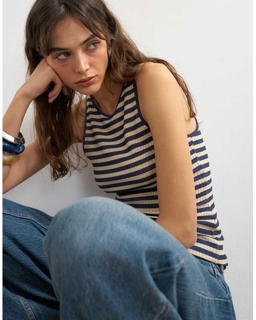 TOPSHOP Blue Stripe Waffle Vest