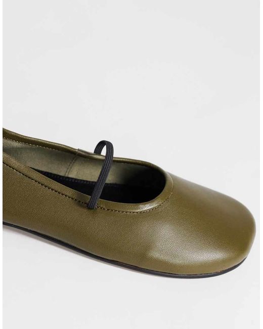 TOPSHOP Green Bella Leather Round Toe Ballet Flat