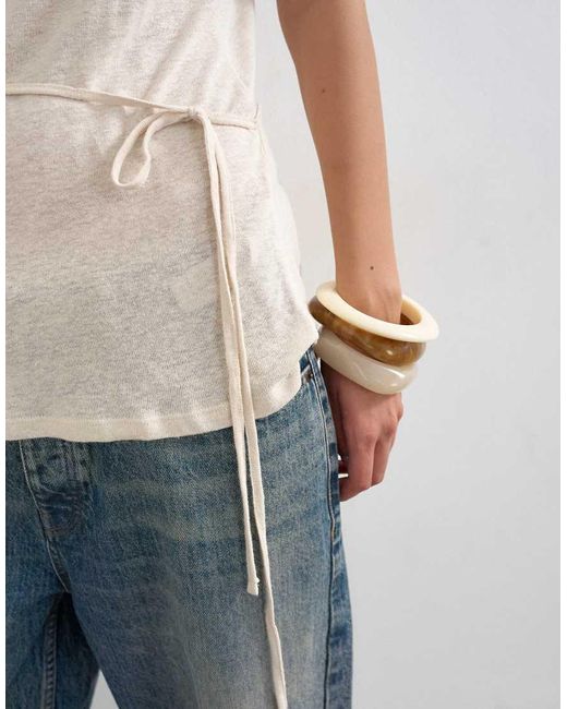 TOPSHOP Natural Scoop Neck Ruched Side Linen Look Top
