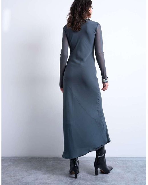 TOPSHOP Blue Slash Neck Chiffon Maxi Dress