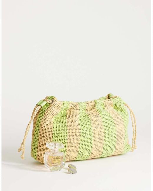 TOPSHOP Yellow Jay Medium Stripe Straw Clutch Bag