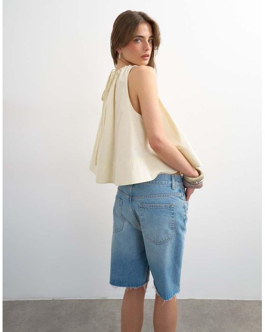 TOPSHOP Blue Trapeze Tie Back Top