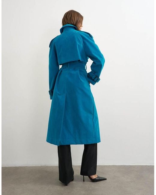TOPSHOP Blue Longline Oversized Faux Suede Trench Coat