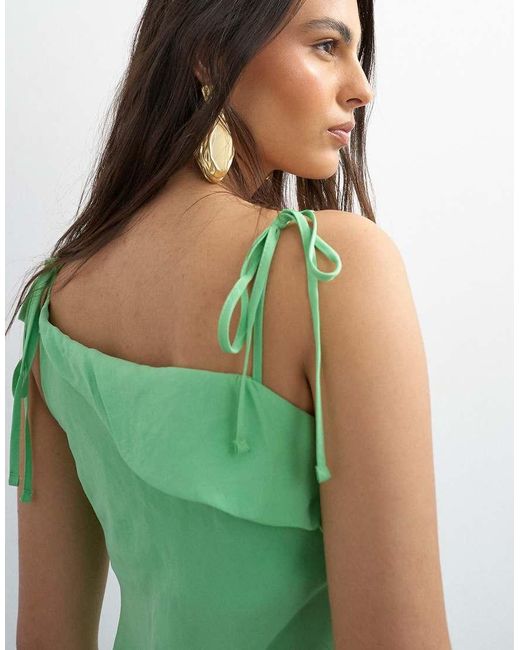 TOPSHOP Green Off Shoulder Midi Dress