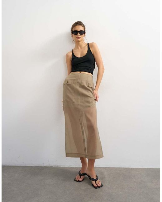 TOPSHOP Multicolor Organza Column Maxi Skirt With Pockets