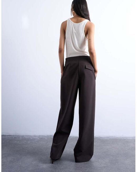 TOPSHOP Brown Double Pleat Suit Trouser