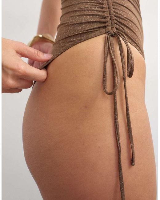 TOPSHOP Brown Chloe Swimsuit With Ruched Sides