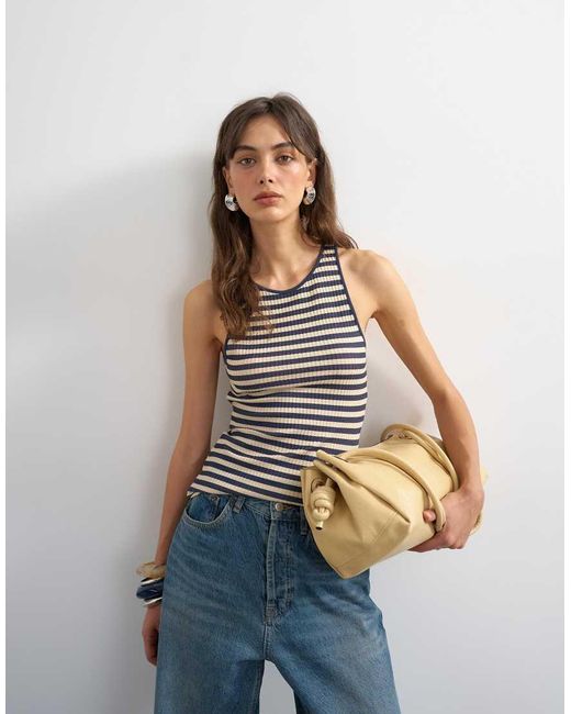 TOPSHOP Blue Stripe Waffle Vest