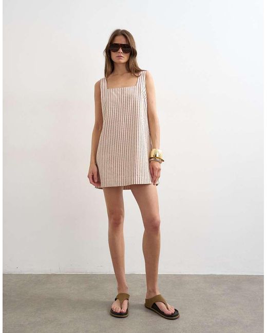 TOPSHOP Natural Denim Square Neck Pinny Dress