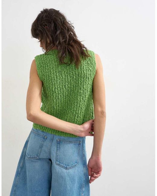 TOPSHOP Green Knitted Textured Tie Front Waistcoat