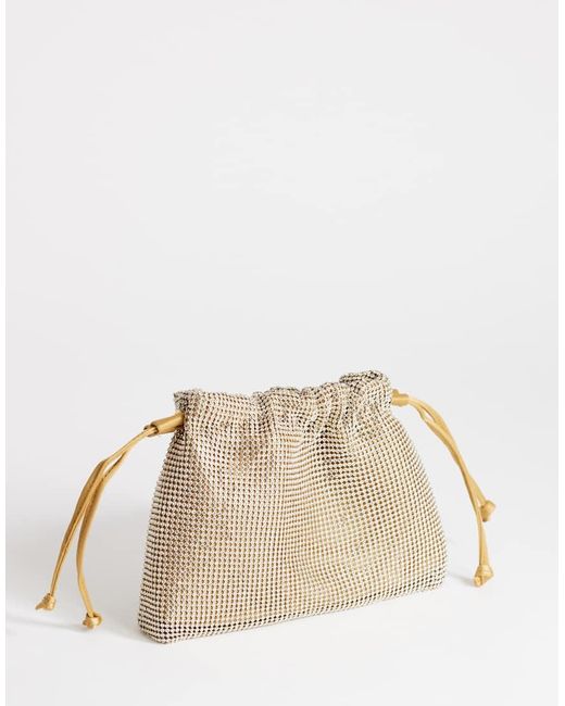 TOPSHOP Natural Seleena Diamante Drawstring Clutch Bag