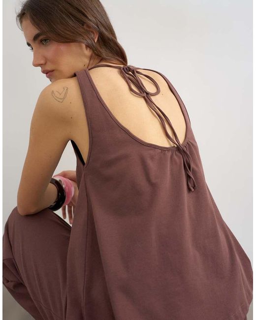 TOPSHOP Brown Scoop Neck Trapeze Top Co-Ord