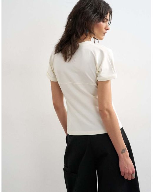 TOPSHOP White Gathered Yoke Cap Sleeve T-shirt