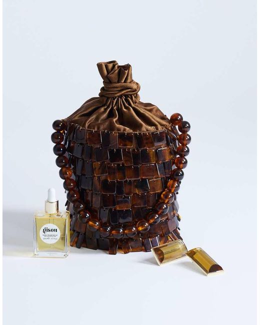 TOPSHOP Brown Georgie Small Embellished Grab Bucket Bag